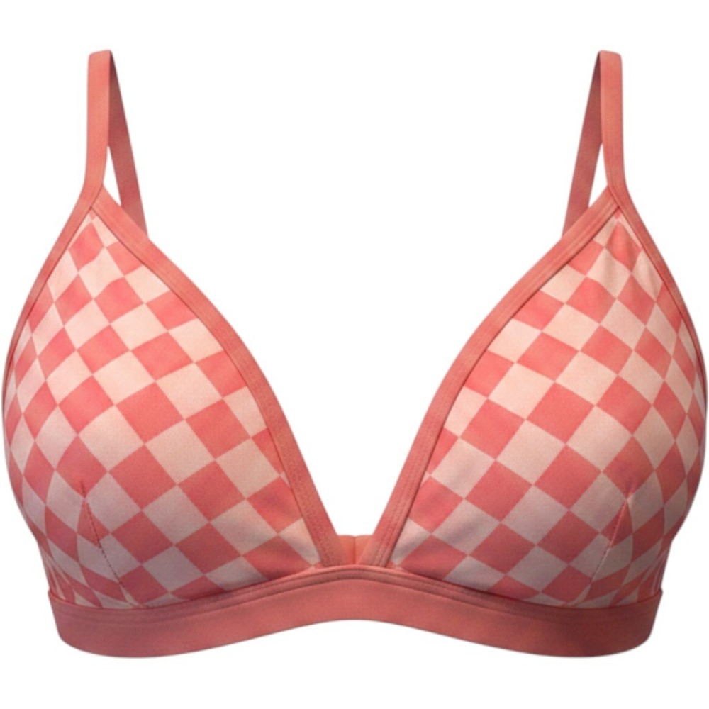 Kona Sol Coral Pink Checkered Triangle Bikini Top XL New With Tags